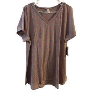LuLaRoe Pink Gray/Grey Stripe Classic Christy‎ T Shirt Size 3XL